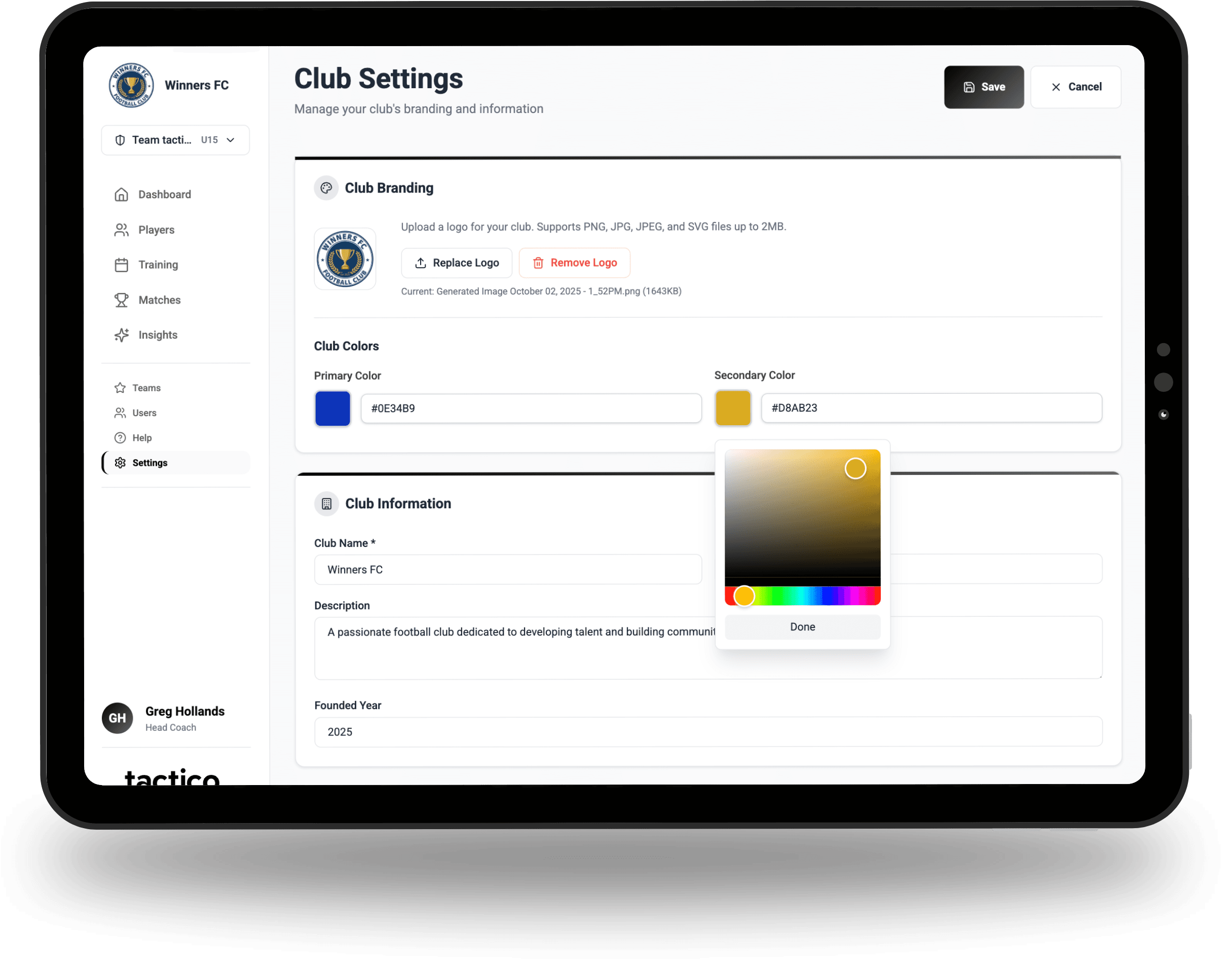 tactico club branding and customisation