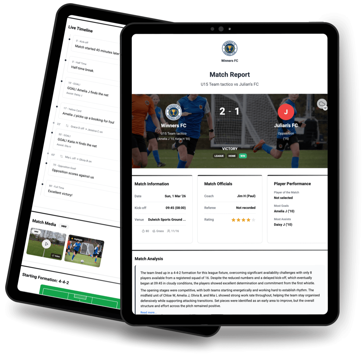 tactico Report automated match report interface