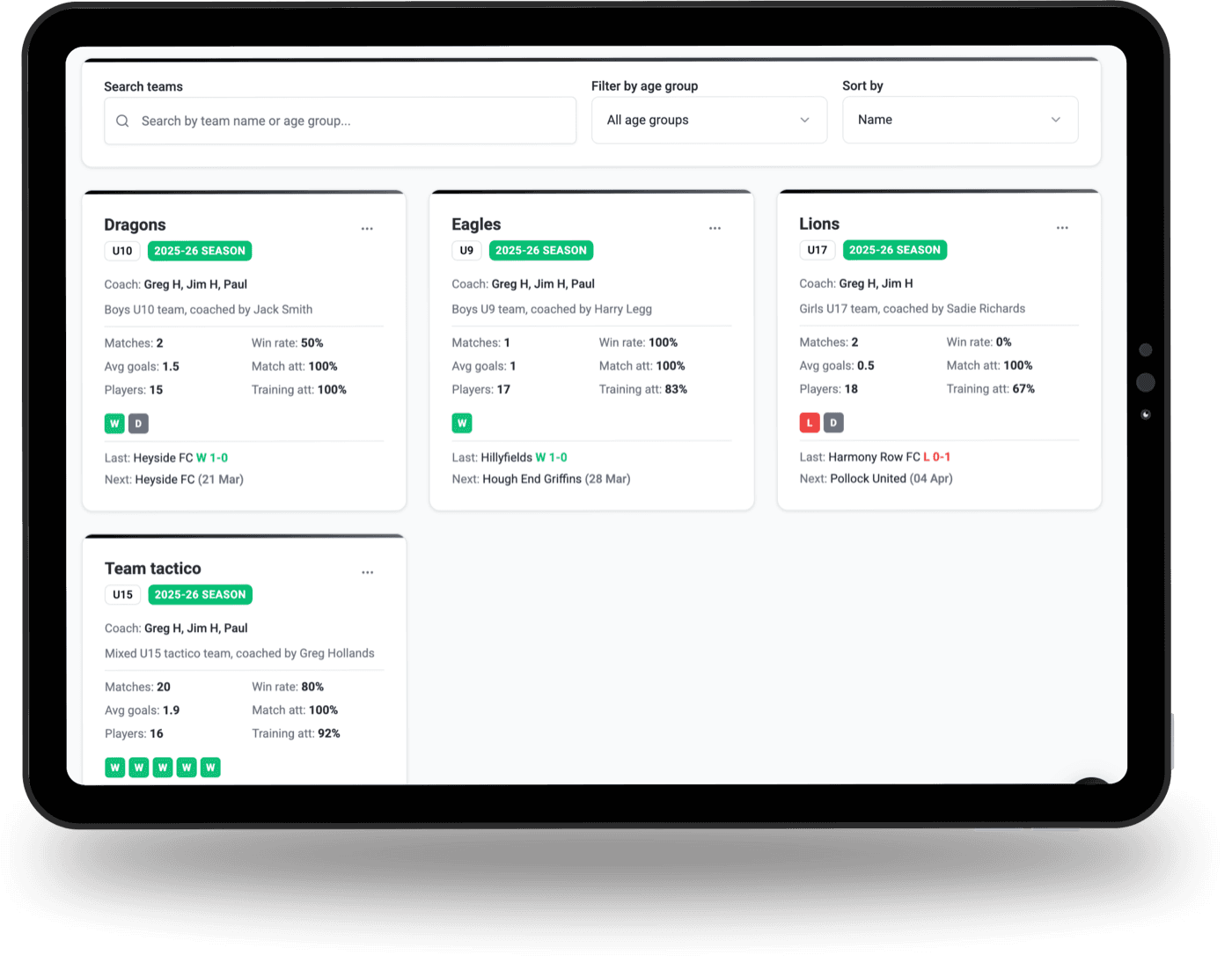 tactico multi-team management dashboard