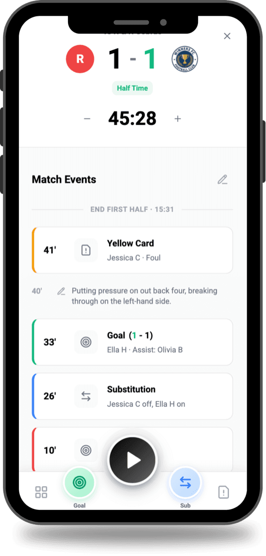 tactico Pitchside live match tracking interface